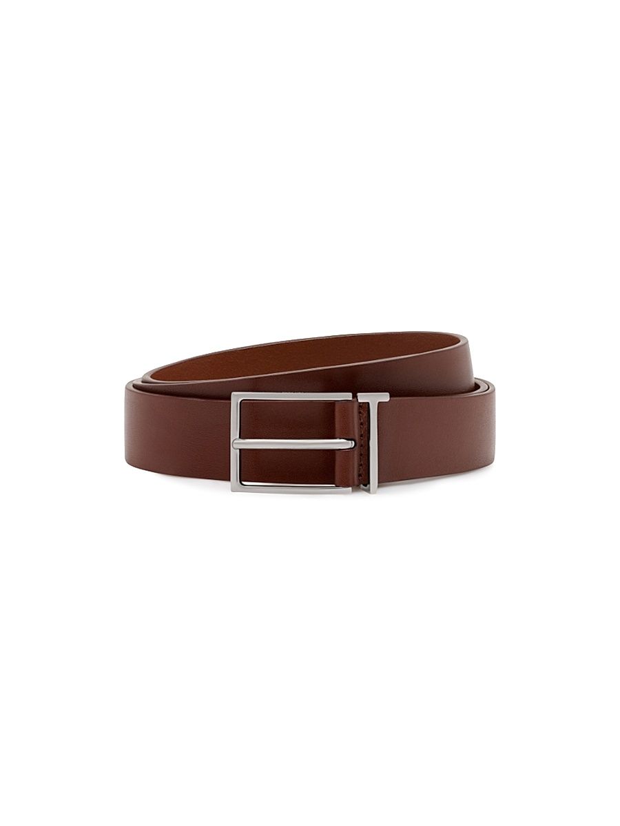 Men's Vacchetta Leather T Loop Belt - Brown - Size 40