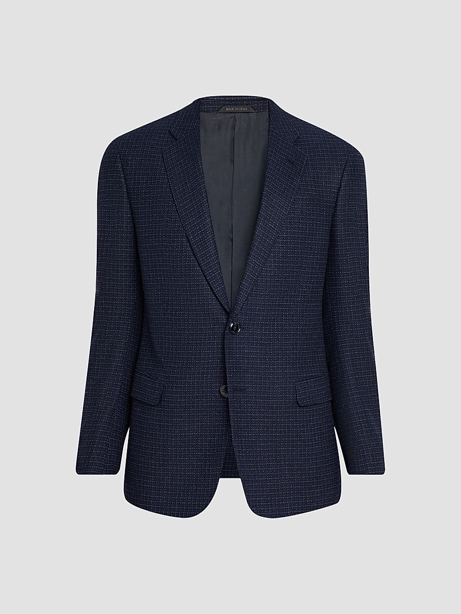 Men's Micro Check Wool-Cashmere Sport Jacket - Sky Captain - Size 48