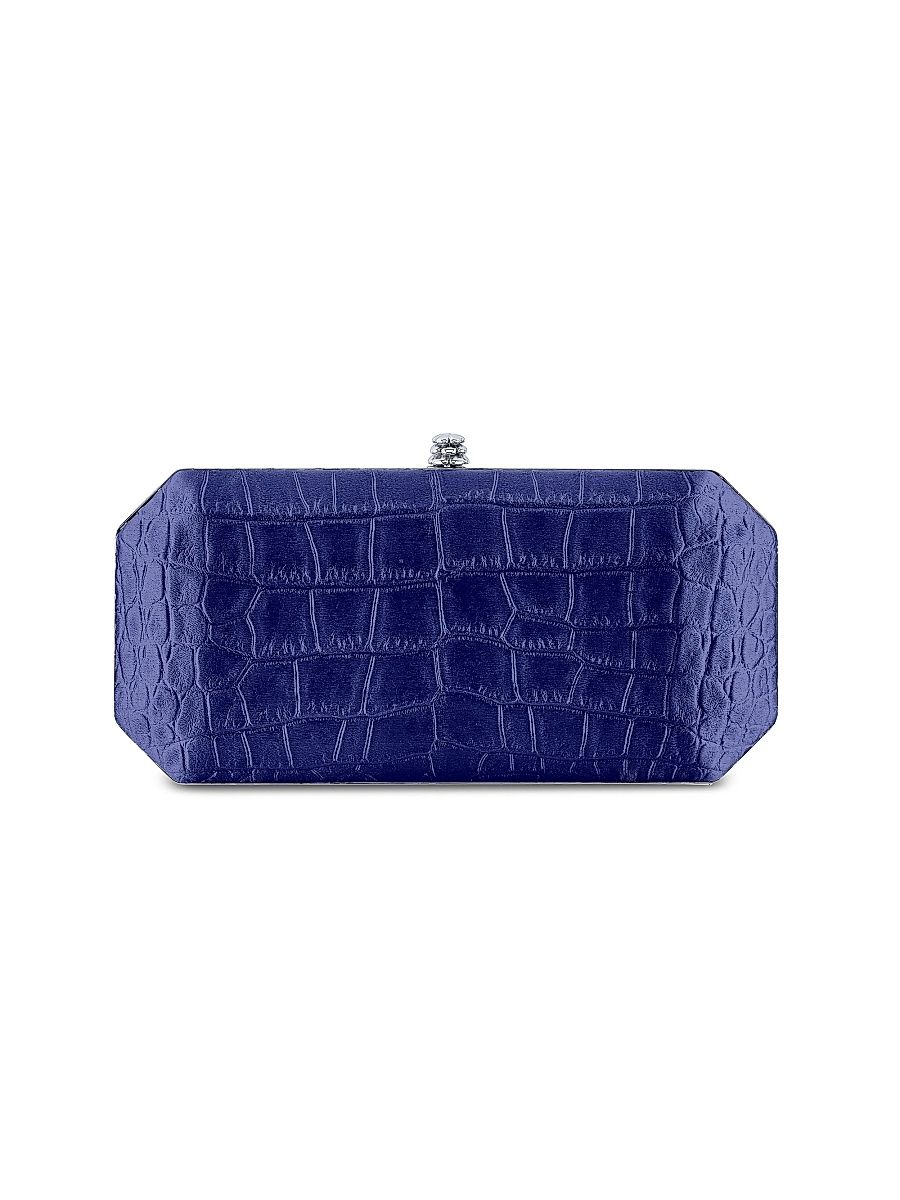 Women's Perry Clutch Large Stamped Satin with Silver Hardware - Sapphire