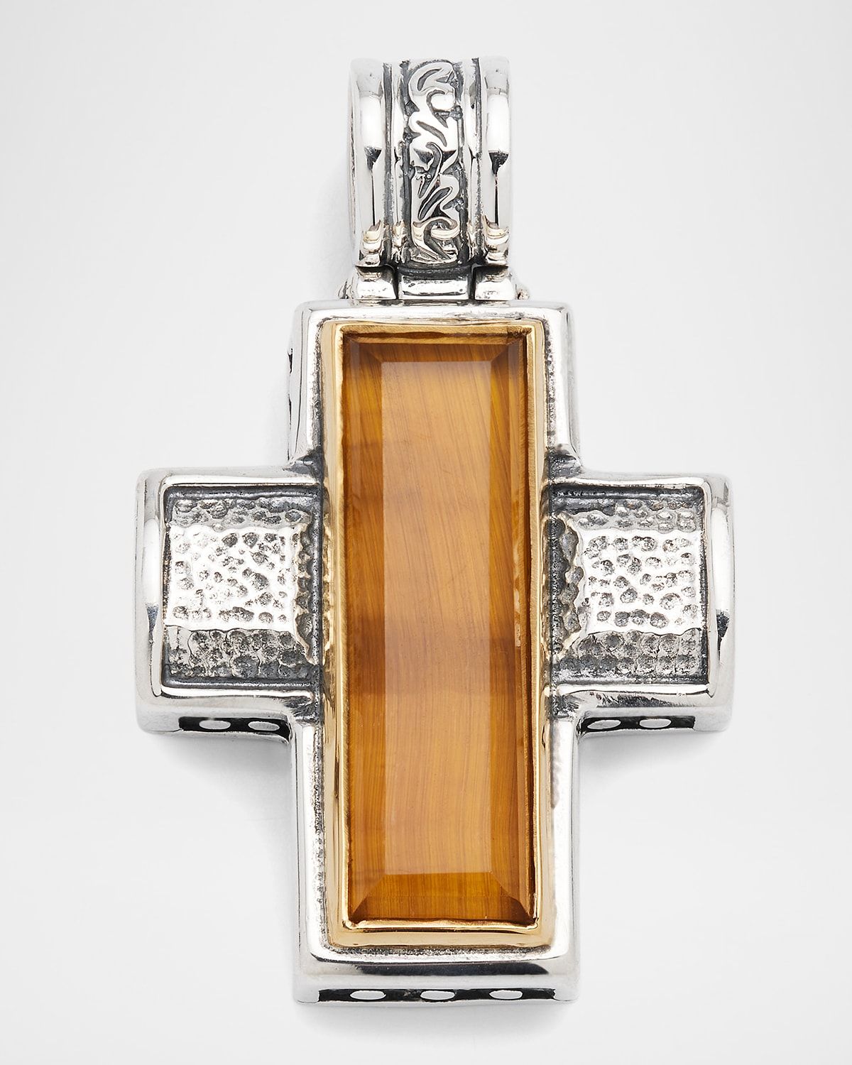 Men & apos;s Tiger & apos;s Eye Doublet Two-Tone Cross Pendant