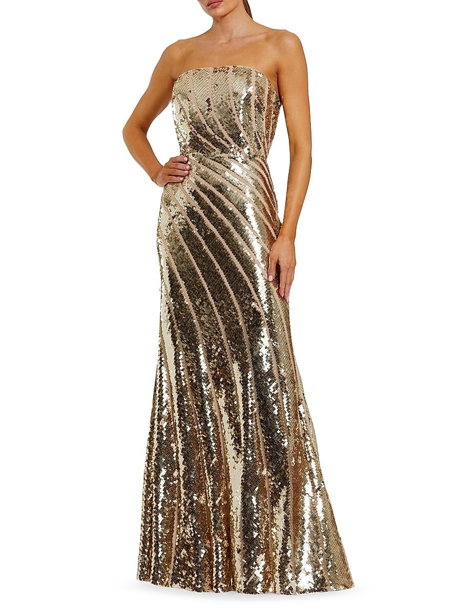 Women's Evening Sequined Strapless Trumpet Gown - Gold - Size 14