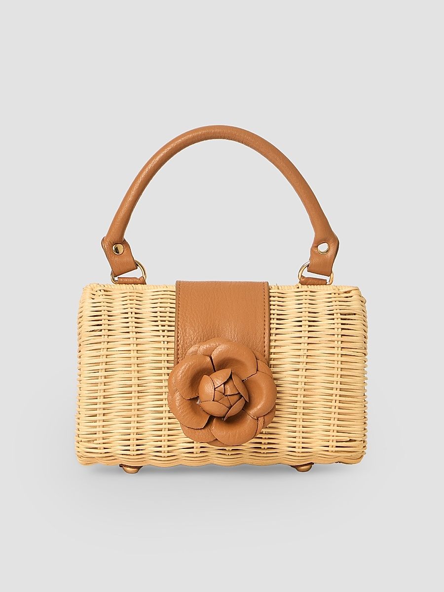 Women's Melody Rattan Leather Trim Clutch - Natural Chocolate
