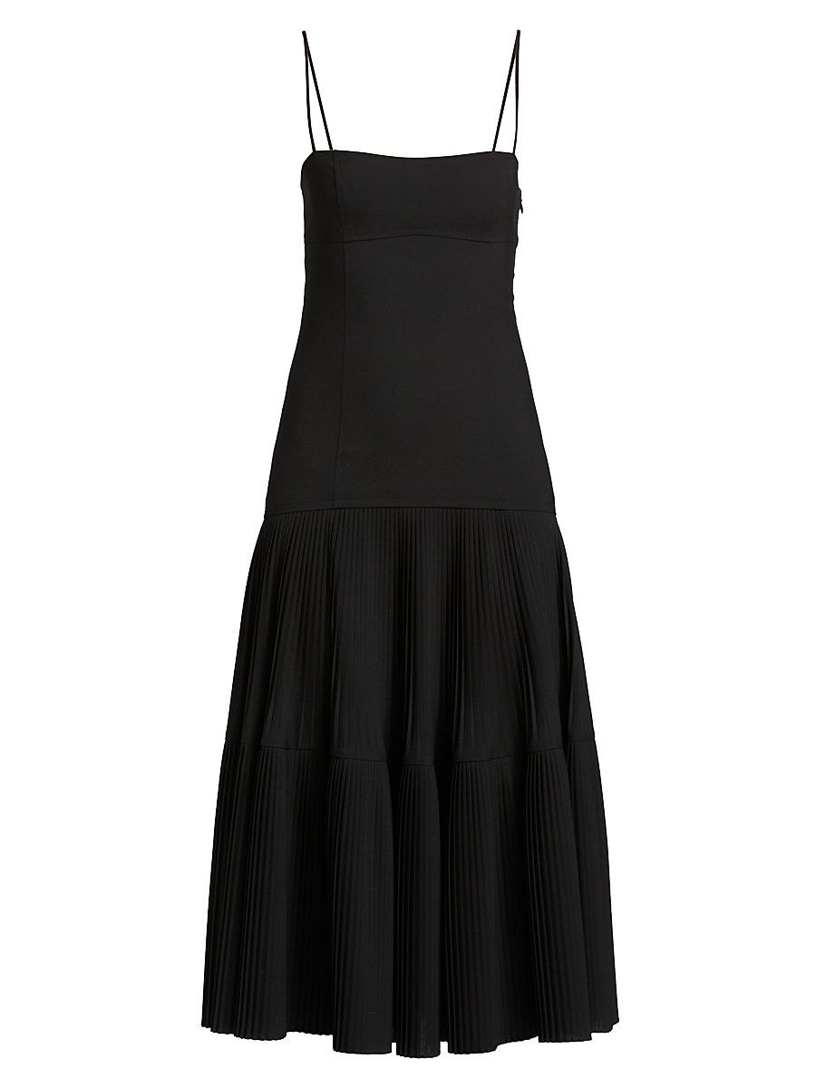 Women's Matilda Pleated Wool-Blend Midi-Dress - Noir - Size 12