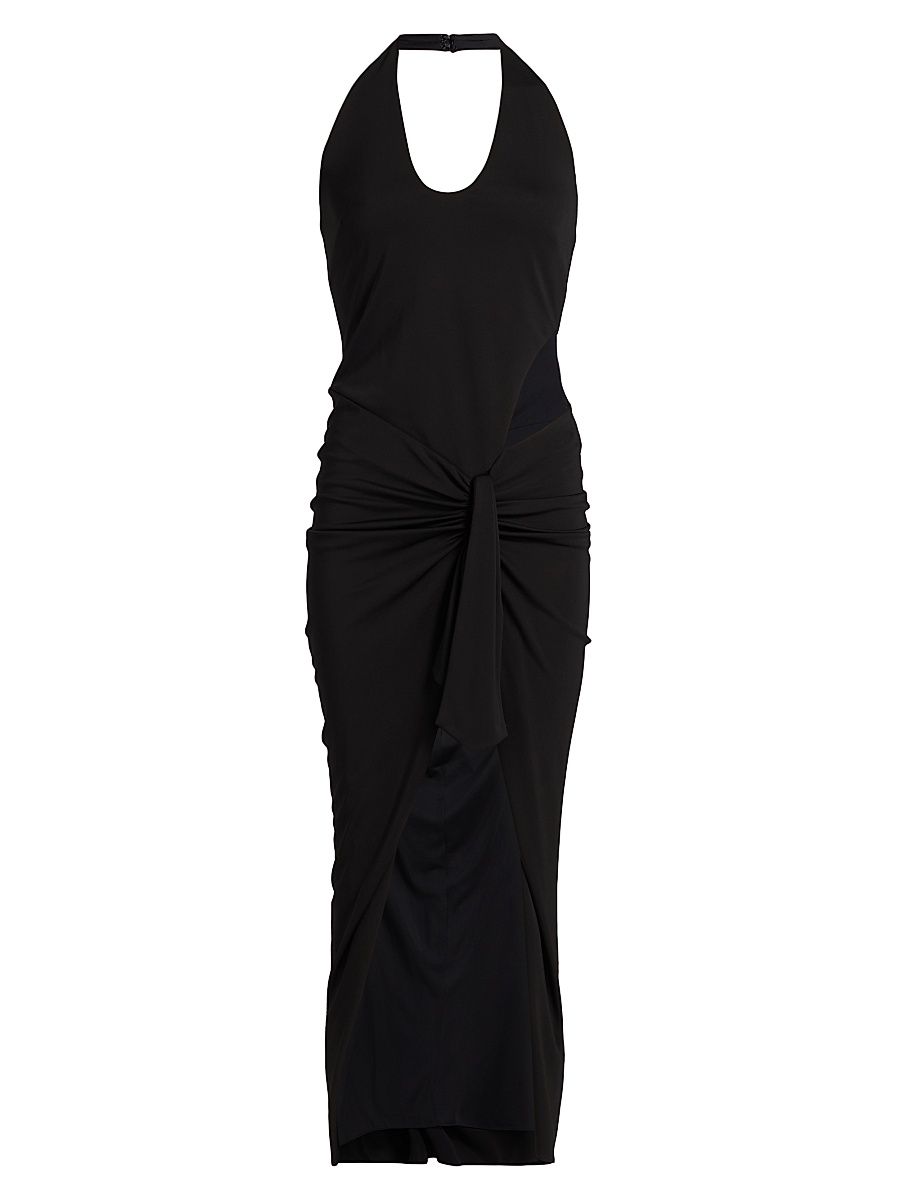 Women's Kai Tie-Waist Ruched Maxi Dress - Black - Size XL