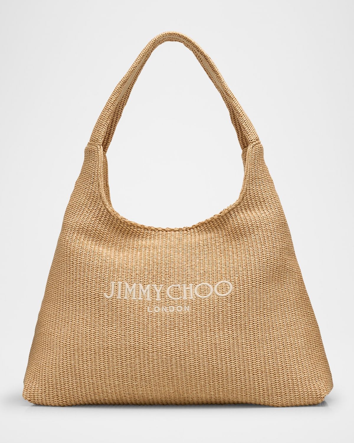 Beach Logo-Embroidered Raffia Hobo Bag