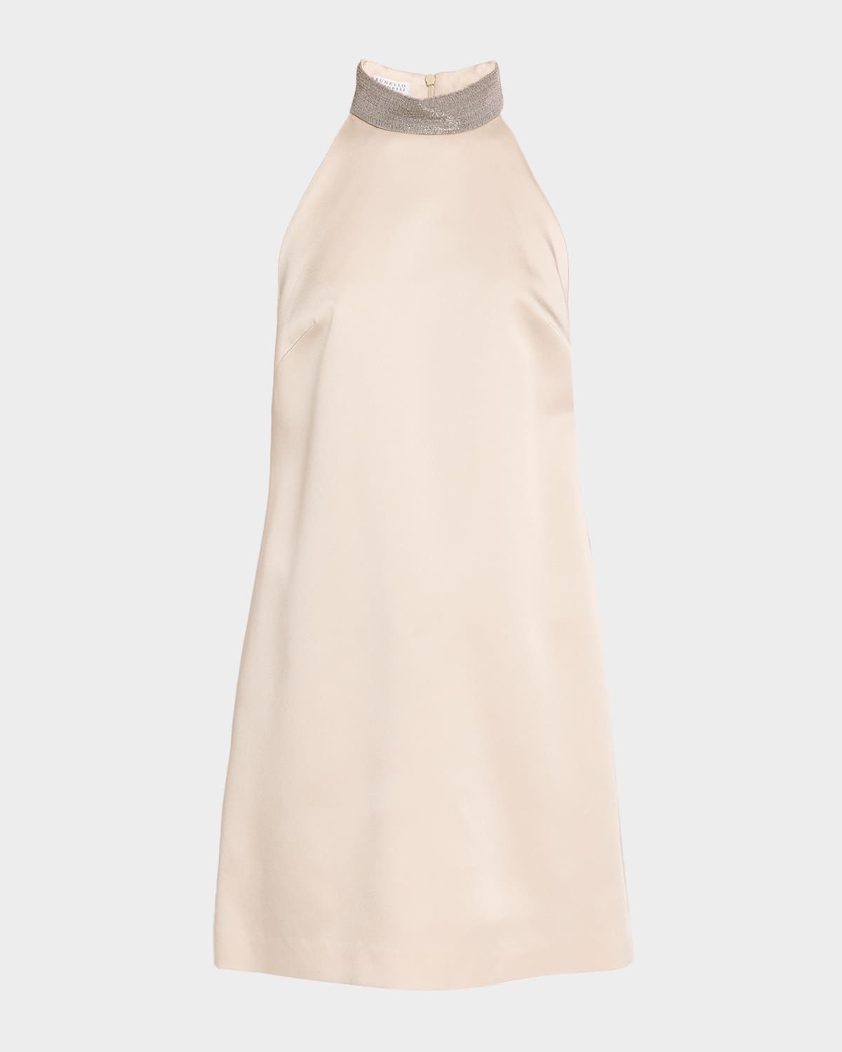 Satin Cady A-Line Dress with Precious Monili Collar