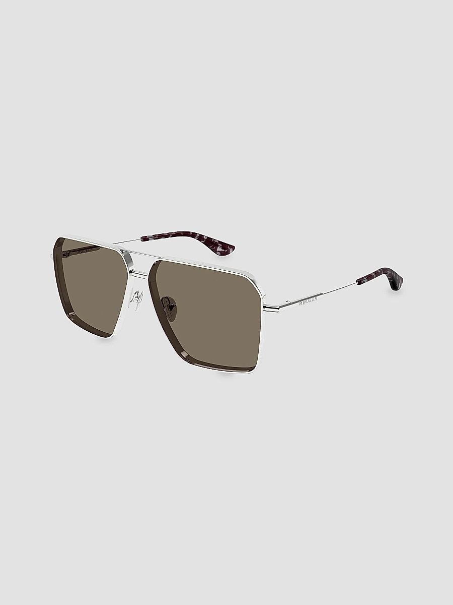 McQueen Men's Metal Cross-Bar 60MM Navigator Sunglasses - Silver