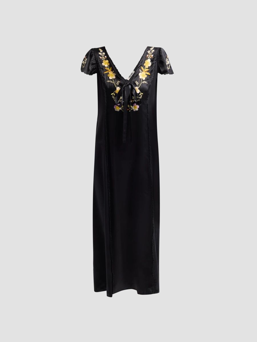 Ciao Lucia Women's Elize Floral Silk Slip Dress - Black - Size XL