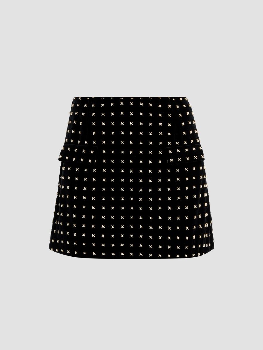 Ramy Brook Women's Daphne Embellished Velvet A-Line Mini Skirt - Black Pearl - Size 14