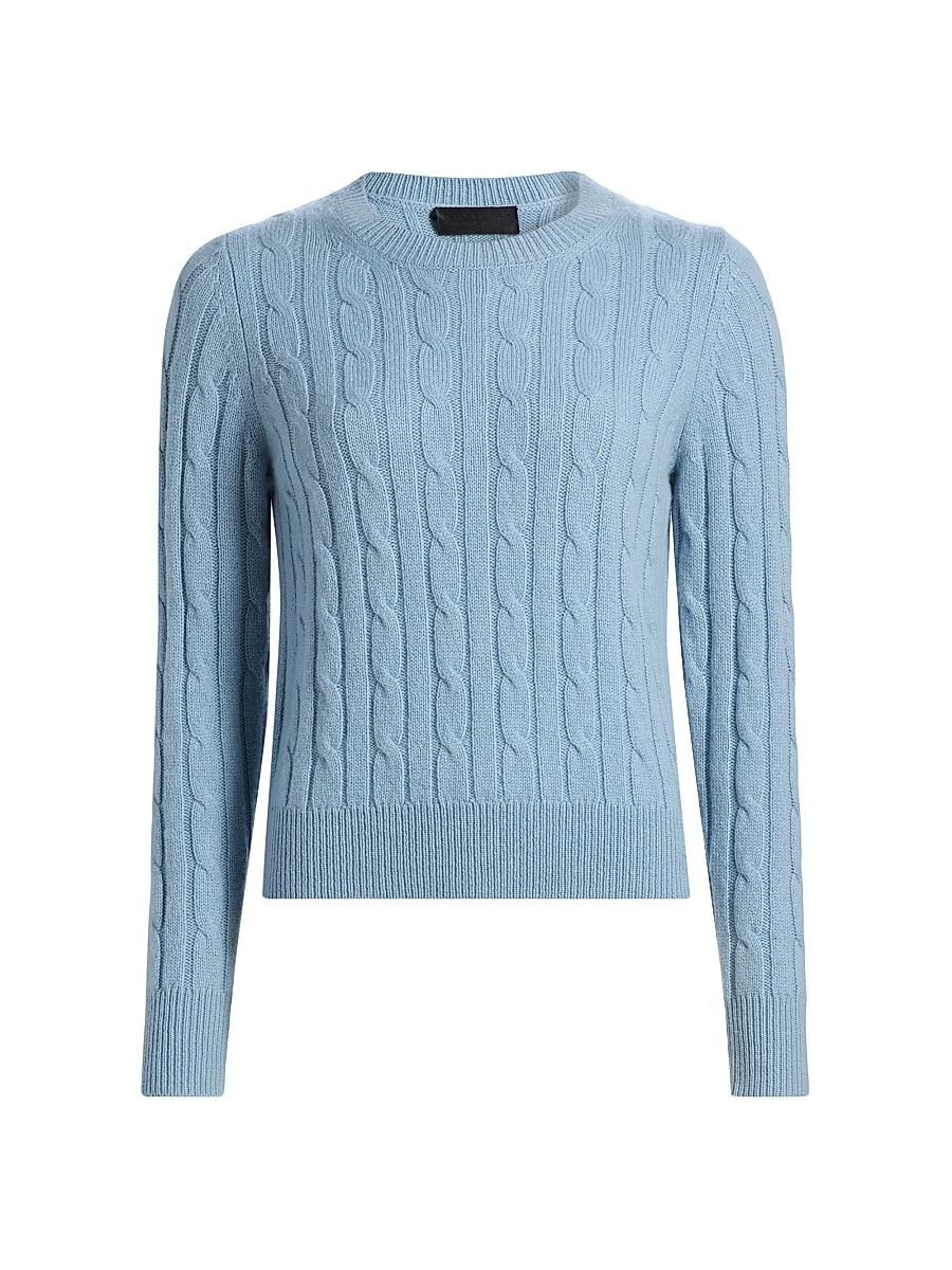 Women's Silvie Cable-Knit Cashmere Sweater - Cambridge Blue - Size XL