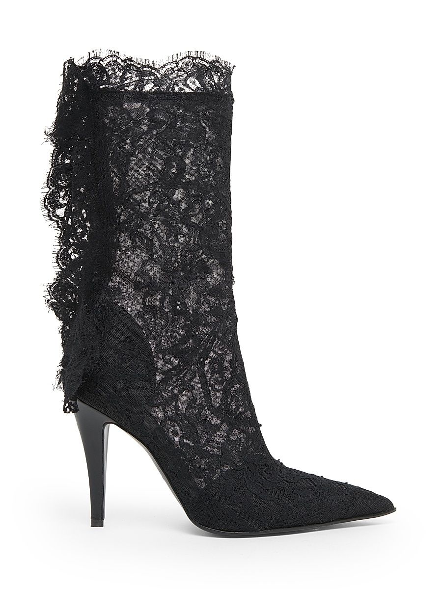 Women's 100MM Lace Mid-Calf Boots - Black - Size 11