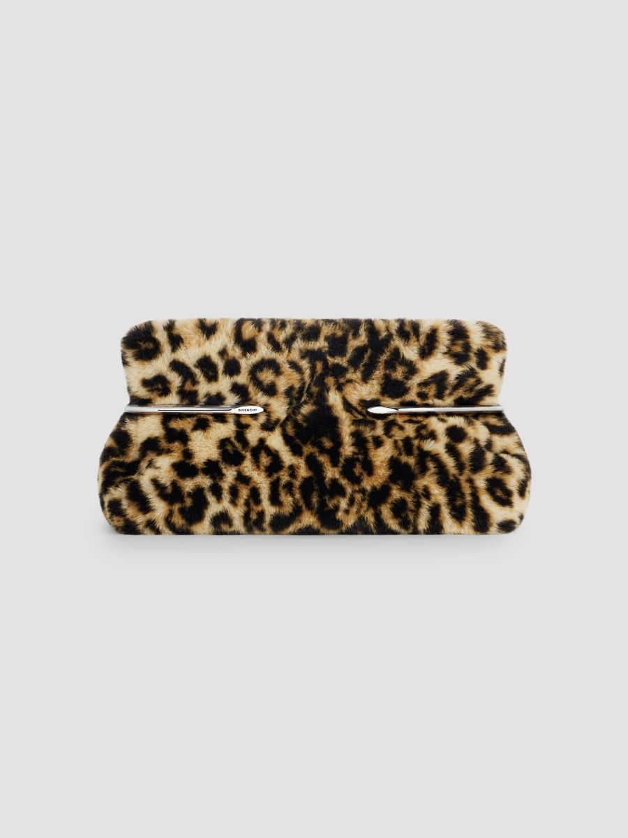 Givenchy Women's Pinch Soft Clutch in Leopard Shearling-Effect - Black Beige