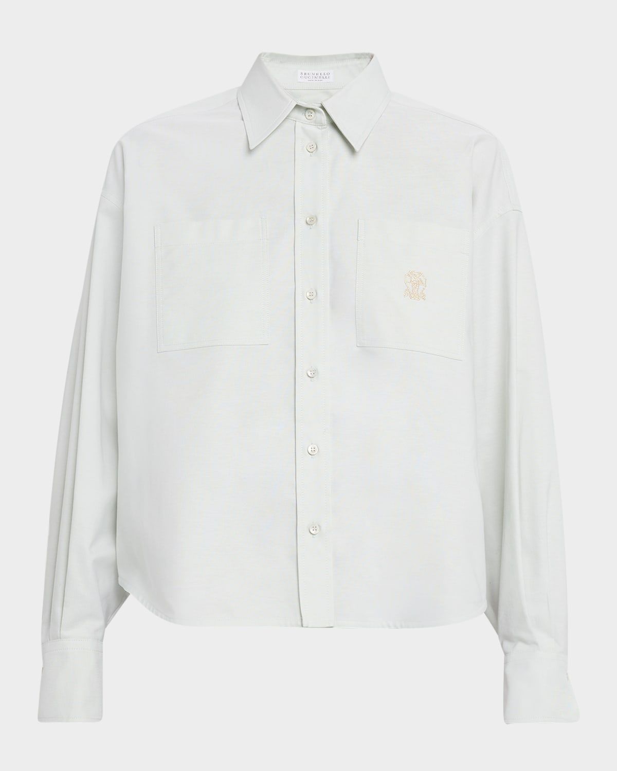 Crest Embroidered Patch-Pockets Short Button-Down Shirt