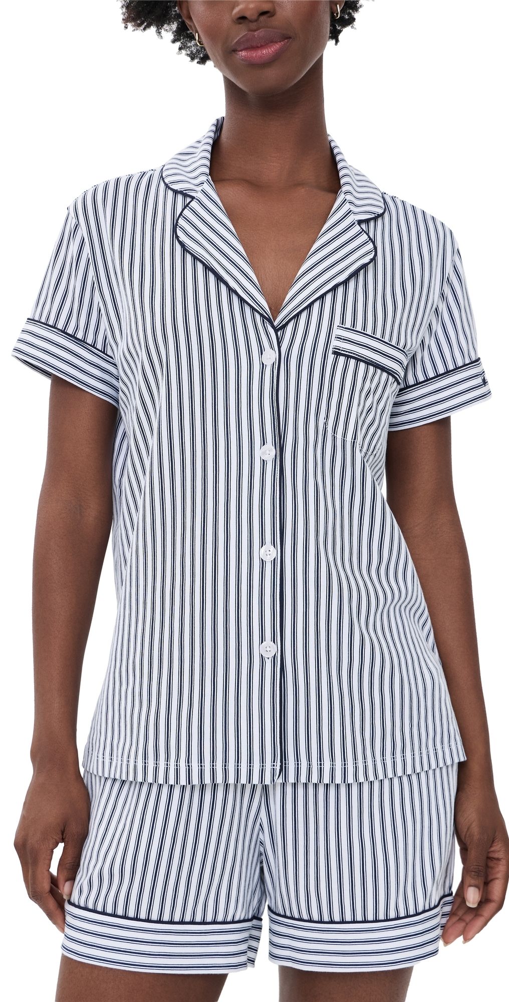 Petite Plume French Ticking Shorts Pajama Set NAVY XS