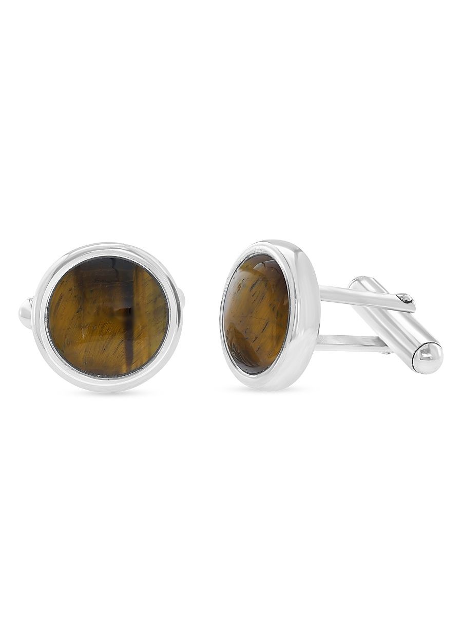 Men's Sterling Silver & Tiger's Eye Cufflinks - Sterling Silver