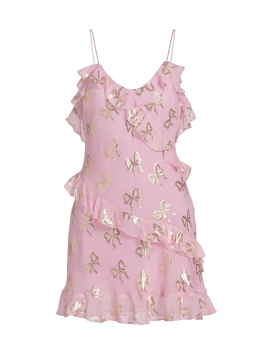 Women's Lomina Bow Ruffle Chiffon Minidress - Gilded Rose - Size 6