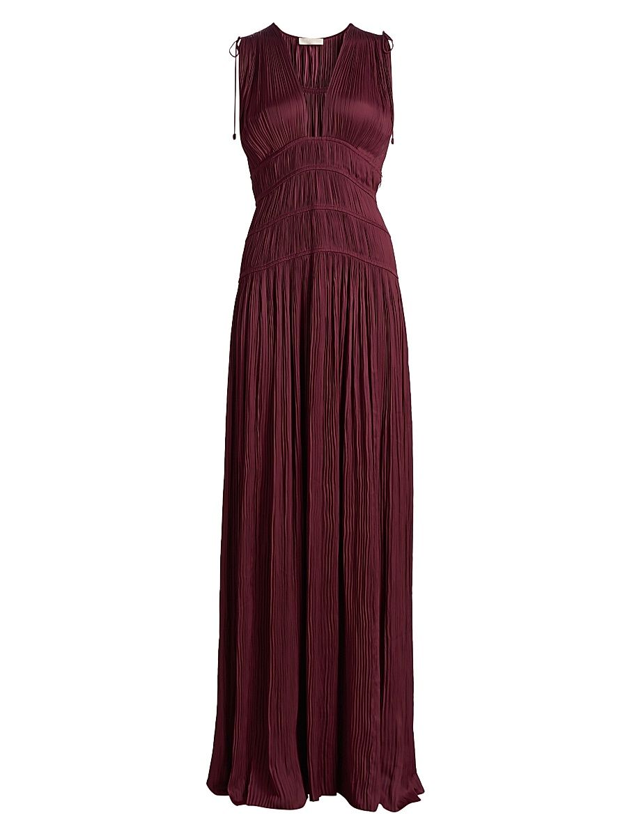 Women's Tasneem Pleated Satin Gown - Claret - Size 12
