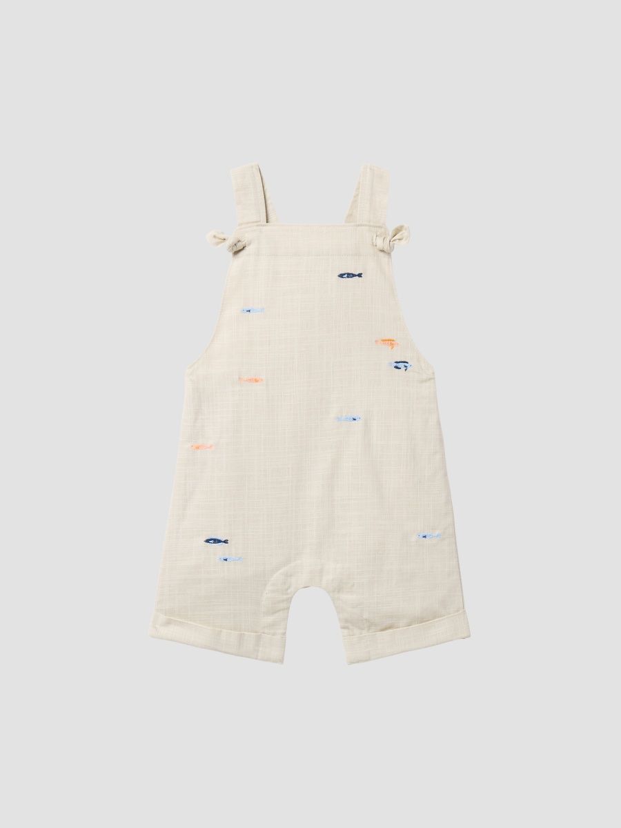 Janie and Jack Boy's Baby Boy's Embroidered Fish Linen-Cotton Overalls - Khaki - Size 18 Months