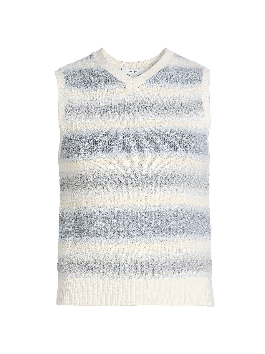 Women's Striped Silk-Linen Sweater Vest - Pale Tide Combo - Size XXS