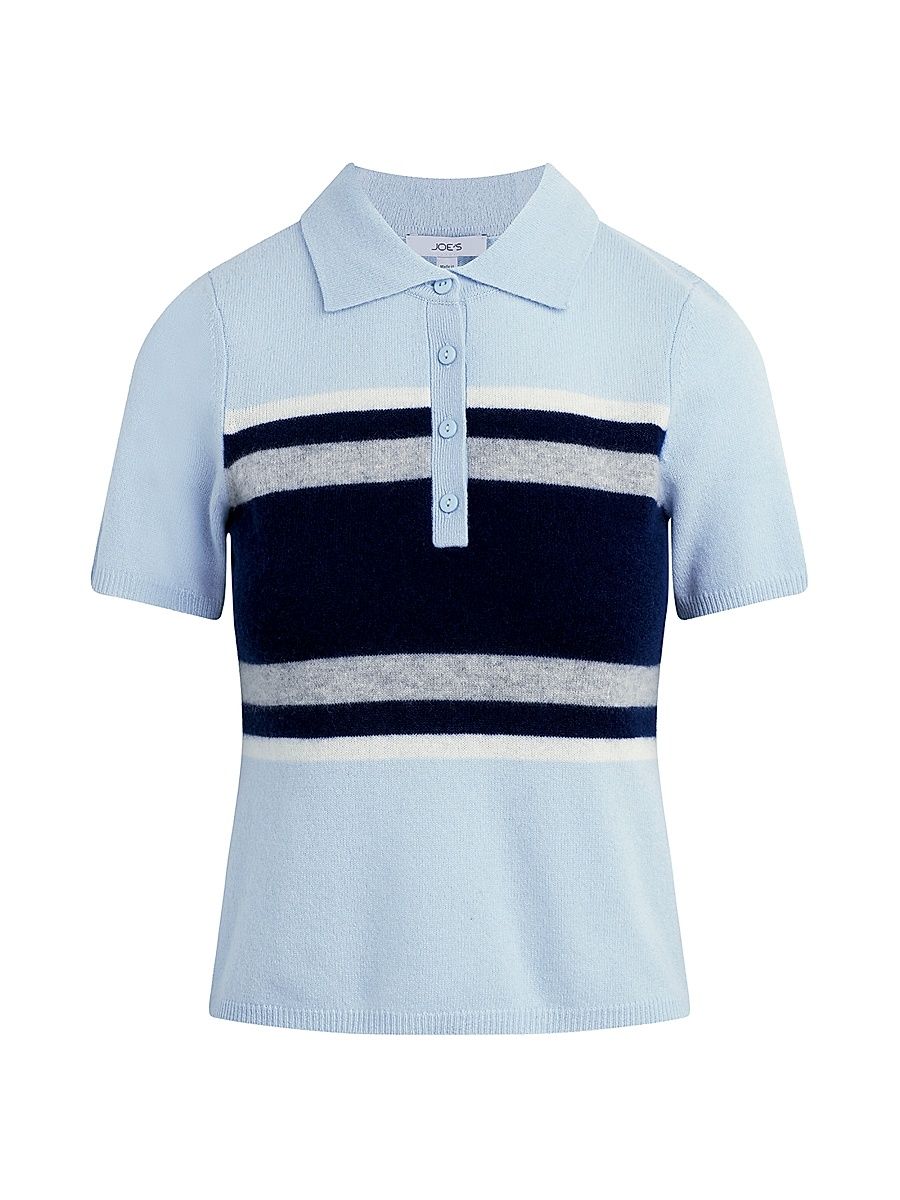 Women's The Cashmere Short-Sleeve Rugby Polo Top - Powder Blue - Size XS