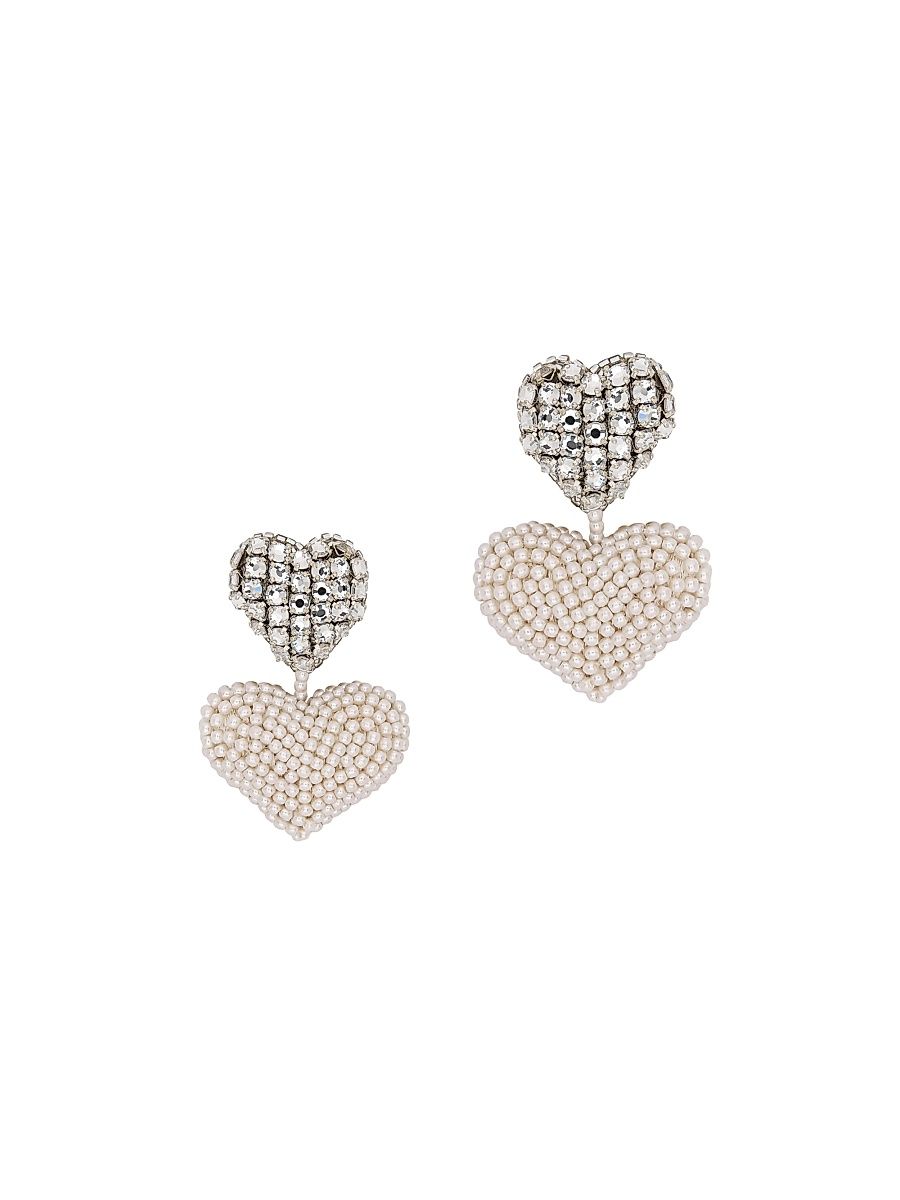 Women's Beaded Glass Crystal Heart Drop Earrings - Crystal