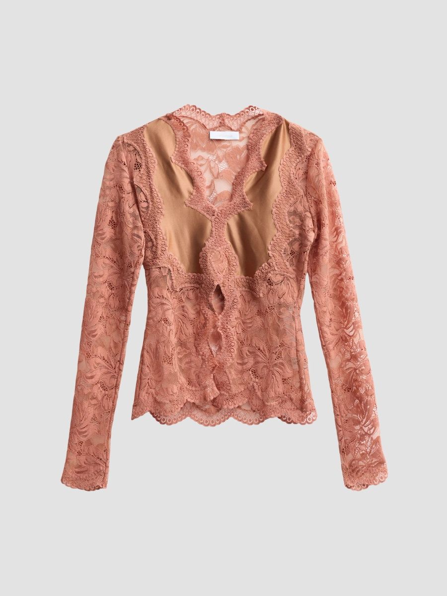Rabanne Women's Haut Lace-Trimmed Blouse - New Caramel - Size 12