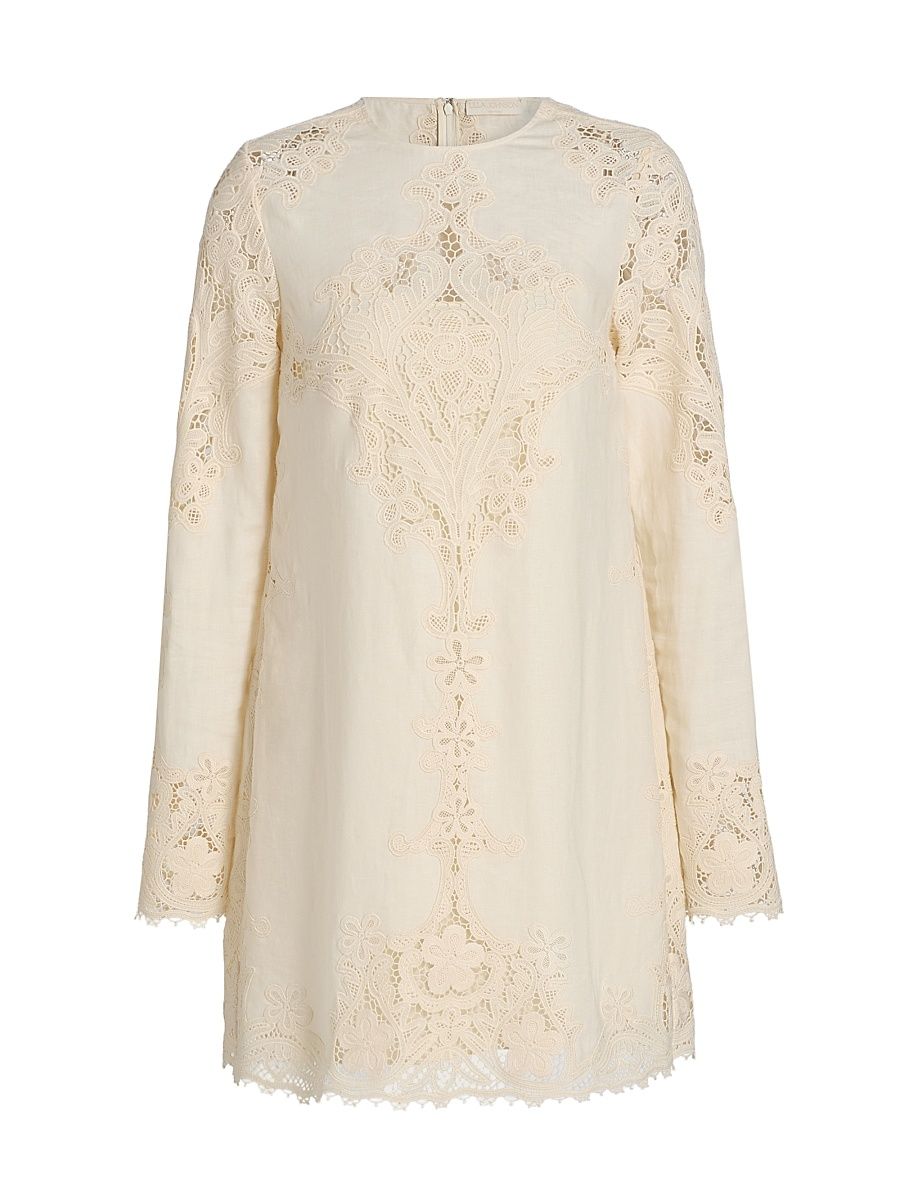 Women's Camie Floral Lace Linen Minidress - Ivory - Size 12
