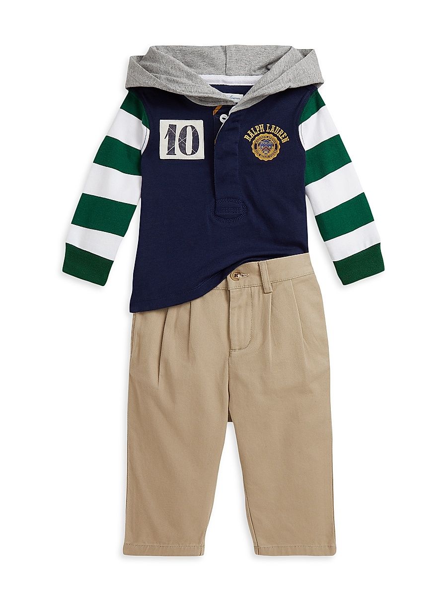 Baby Boy's 2-Piece Rugby Hoodie & Pants Set - Refined Navy Multi - Size 3 Months