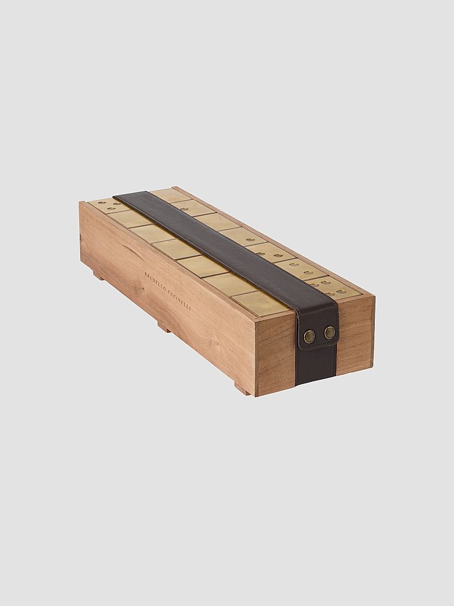 Walnut Wood and Brass Dominoes Set - Hazelnut
