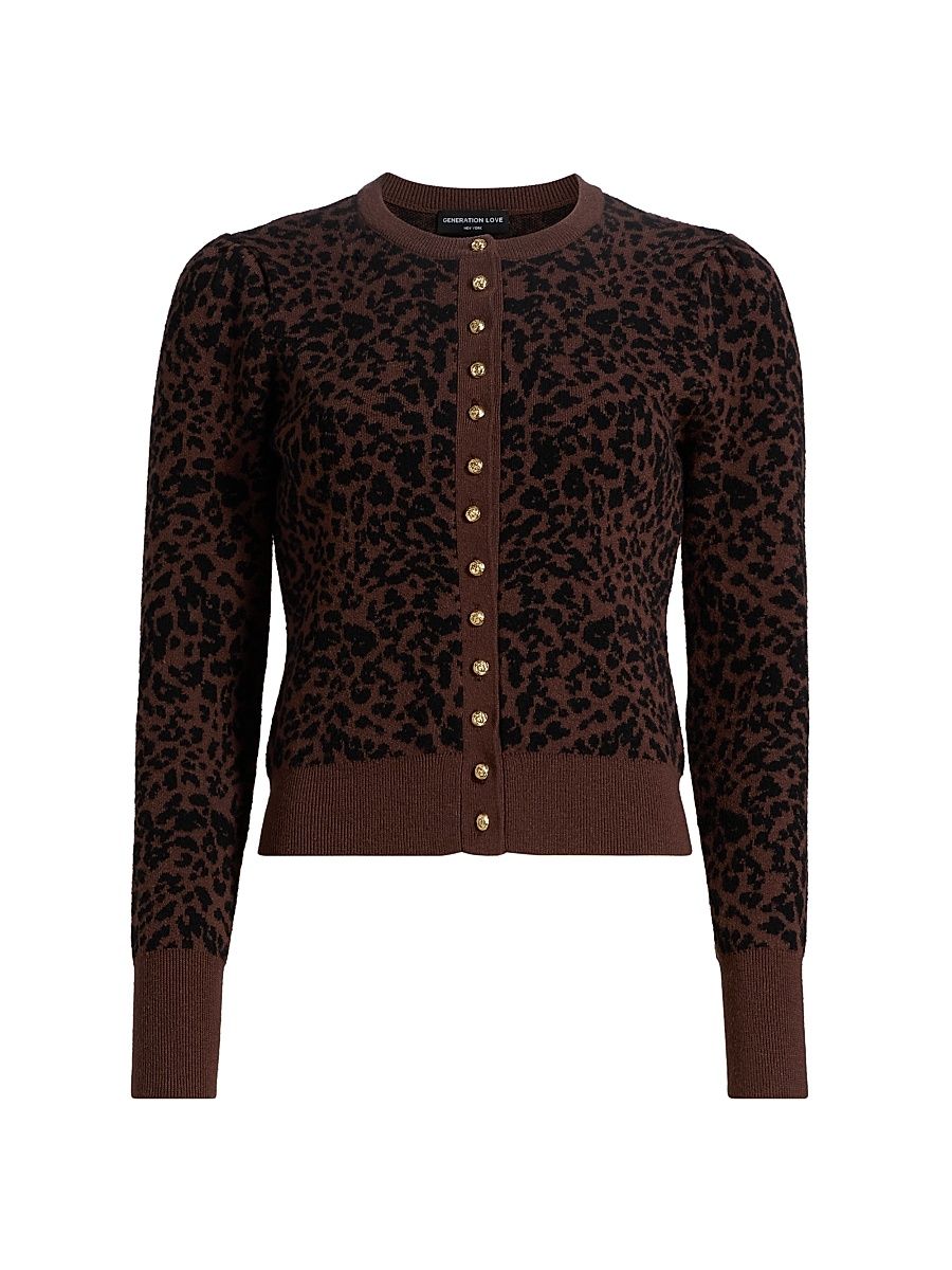 Women's Tulum Leopard-Print Jacquard Cardigan - Brown Black - Size XL