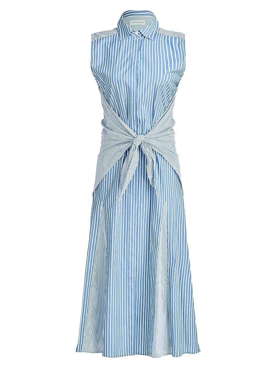 Women's Cari Tie-Front Sleeveless Shirtdress - Blue Stripe - Size 10