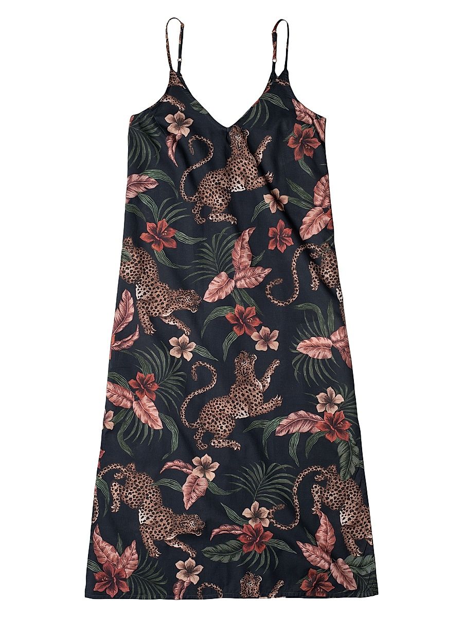 Women's Soleia Leopard-Print Cotton Slip Nightie - Navy - Size XS