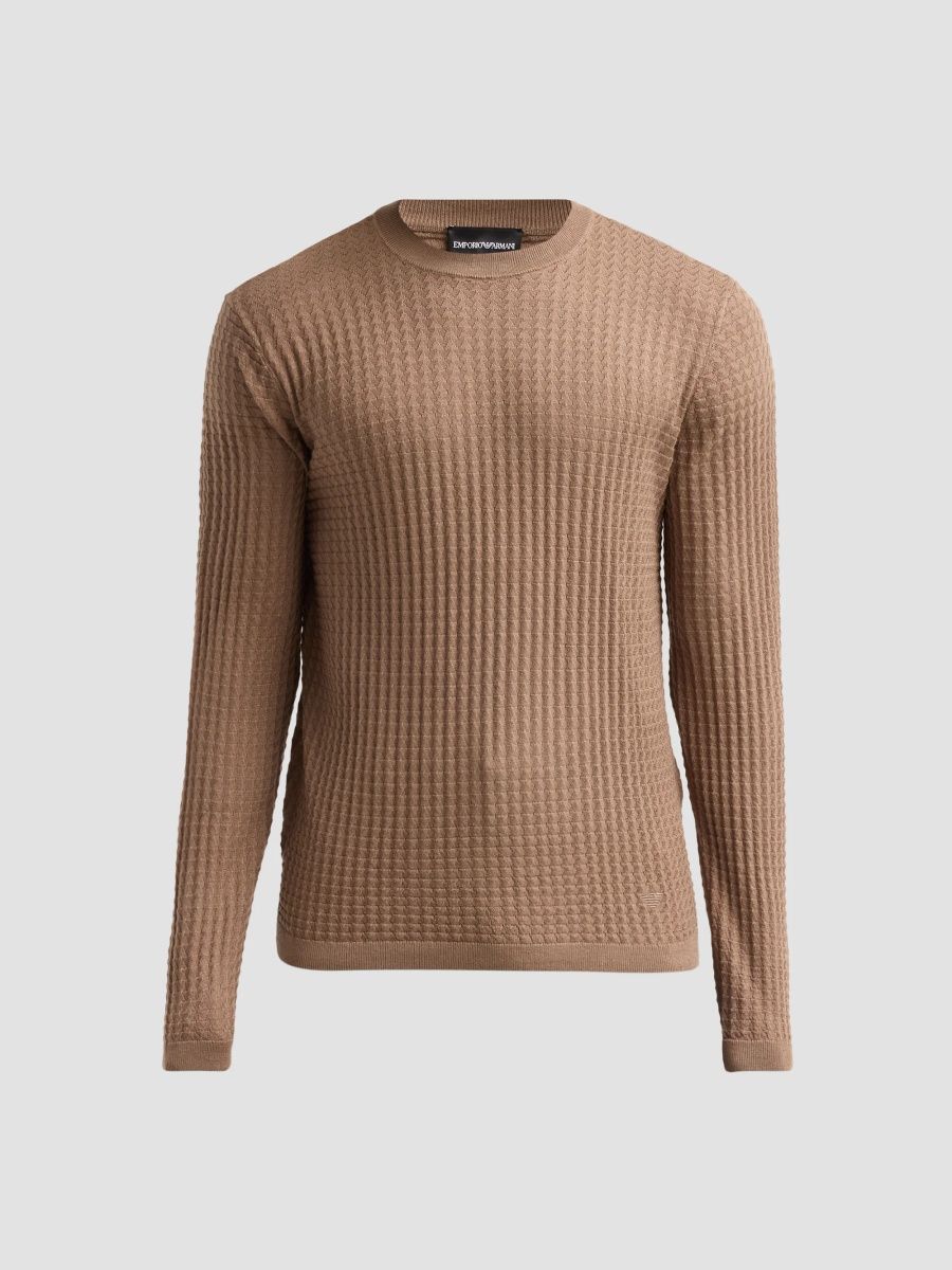 Emporio Armani Men's Fancy Stitch Textured Triangle Sweater - Solid Pastel Brown - Size XXL