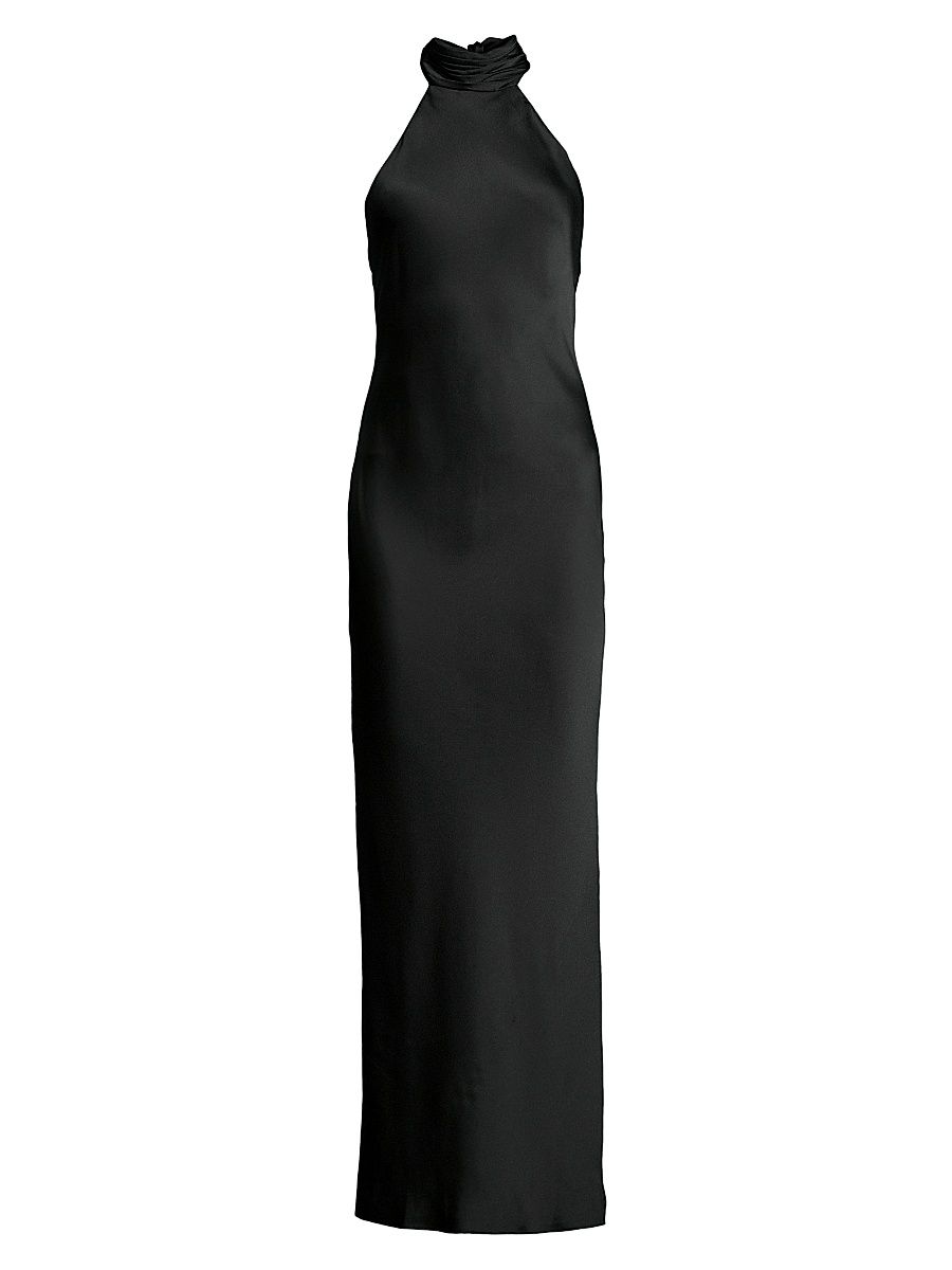 Women's Tatiana High-Neck Satin Gown - Blackberry - Size 14