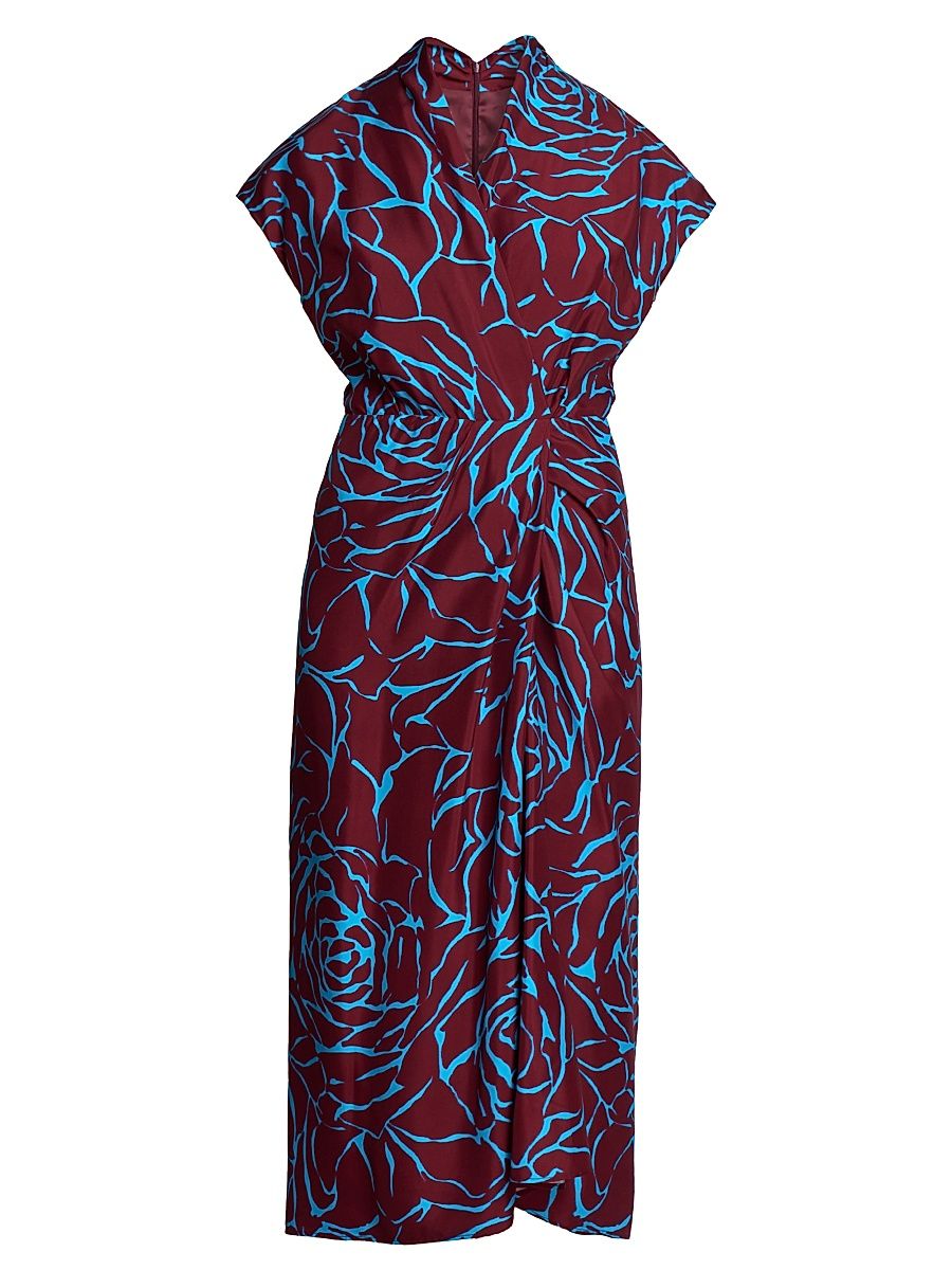 Women's Dilian Abstract Print Surplice Midi-Dress - Burgundy - Size 12
