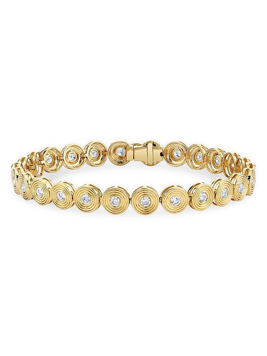 Women's Small Stone 14K Gold & Diamond Fluted Tennis Bracelet - Gold