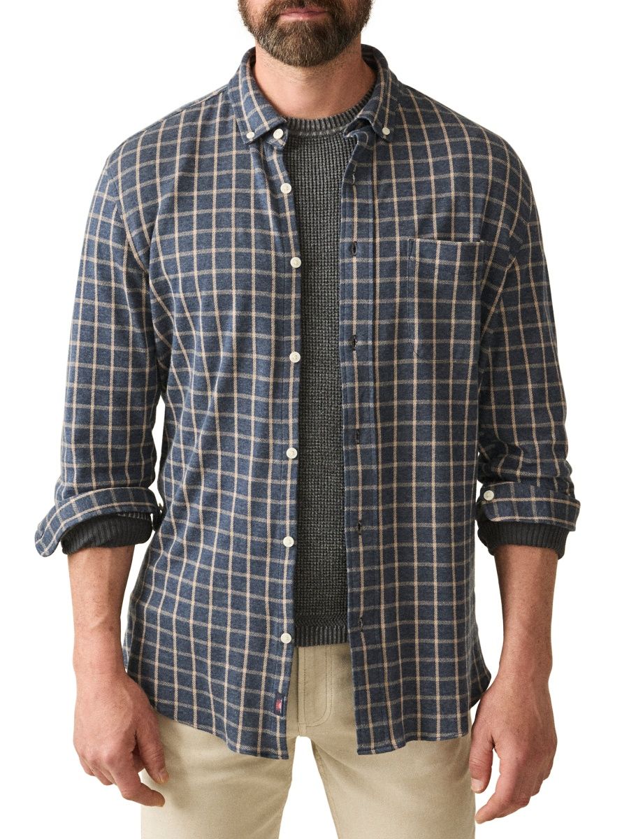 Faherty Brand Men's Checked Cotton-Blend Button-Front Shirt - Twilight Check - Size Small
