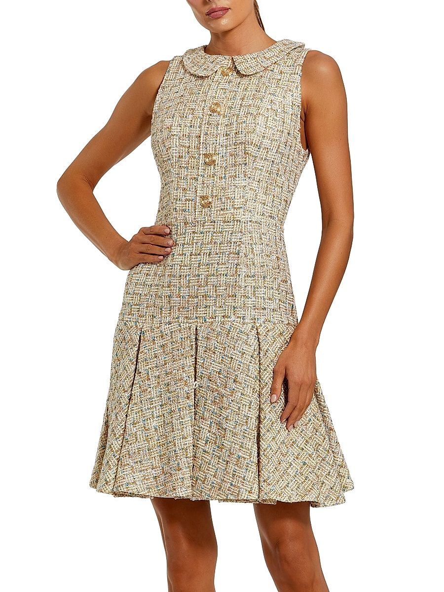 Women's Bouclé Pleated A-Line Minidress - Gold Multi - Size 12