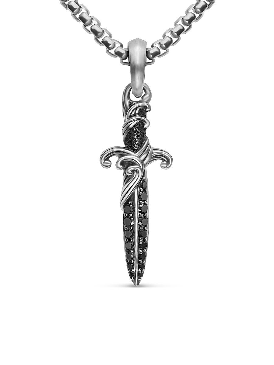 Men's Waves Dagger Amulet in Sterling Silver with Black Diamonds, 31MM - Black Diamond