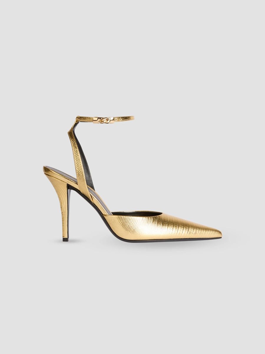 Balmain Women's 95MM Lizard-Embossed Leather Pumps - Gold Black - Size 10.5