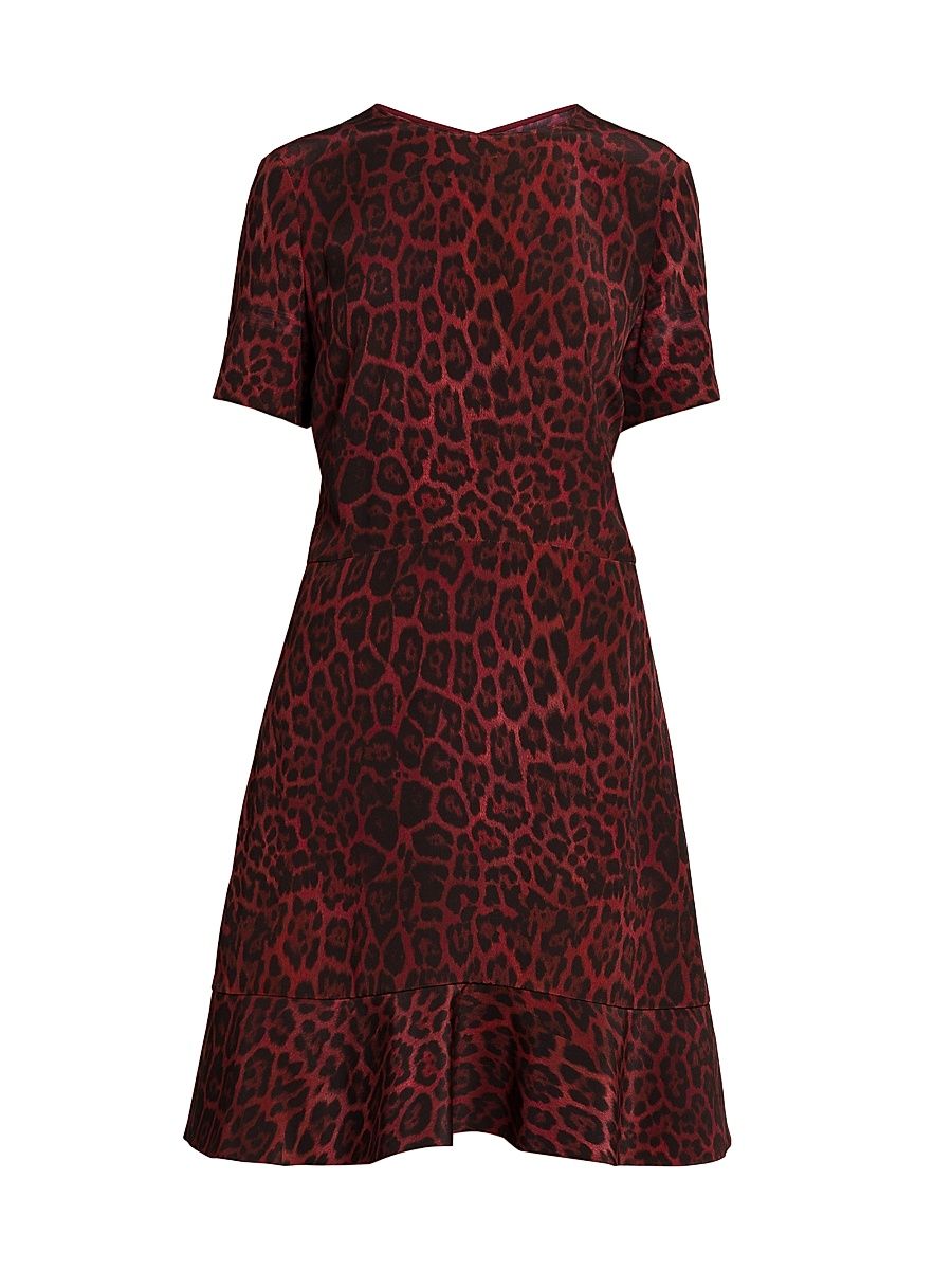 Women's Iconic Leopard Silk Crewneck Minidress - Berry - Size 12
