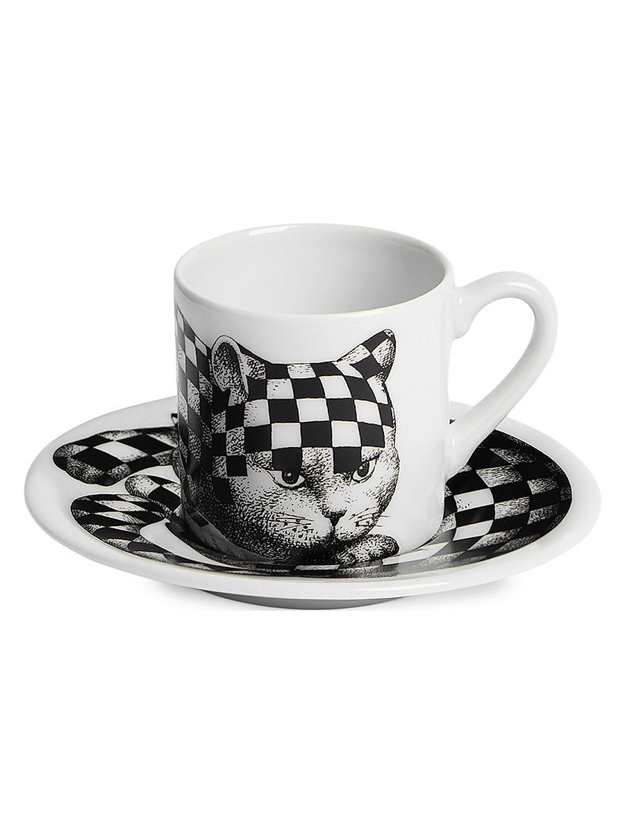 High Fidelity Checkered Coffee Mug & Saucer - Black White