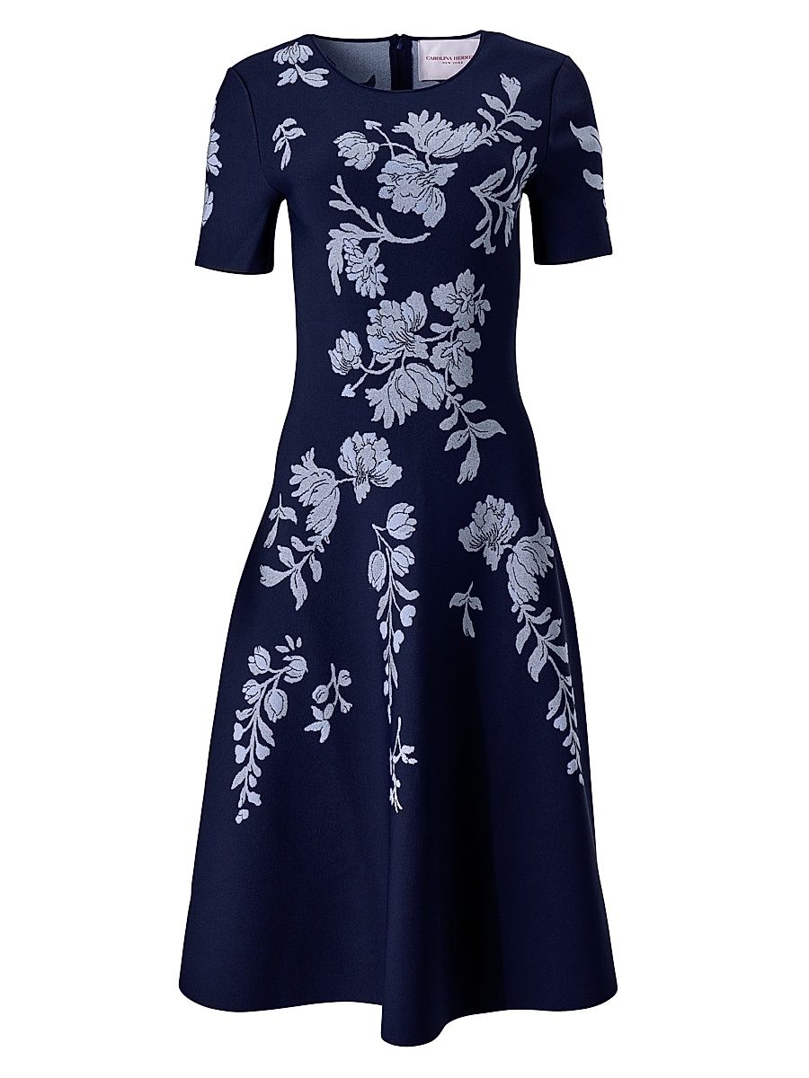 Women's Cabana Floral Short-Sleeve Fit & Flare Dress - Midnight Multi - Size Small