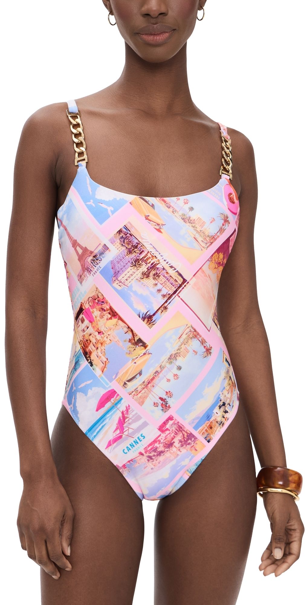 L'AGENCE Remi Postcard Print Basic Lingerie One Piece Multi L