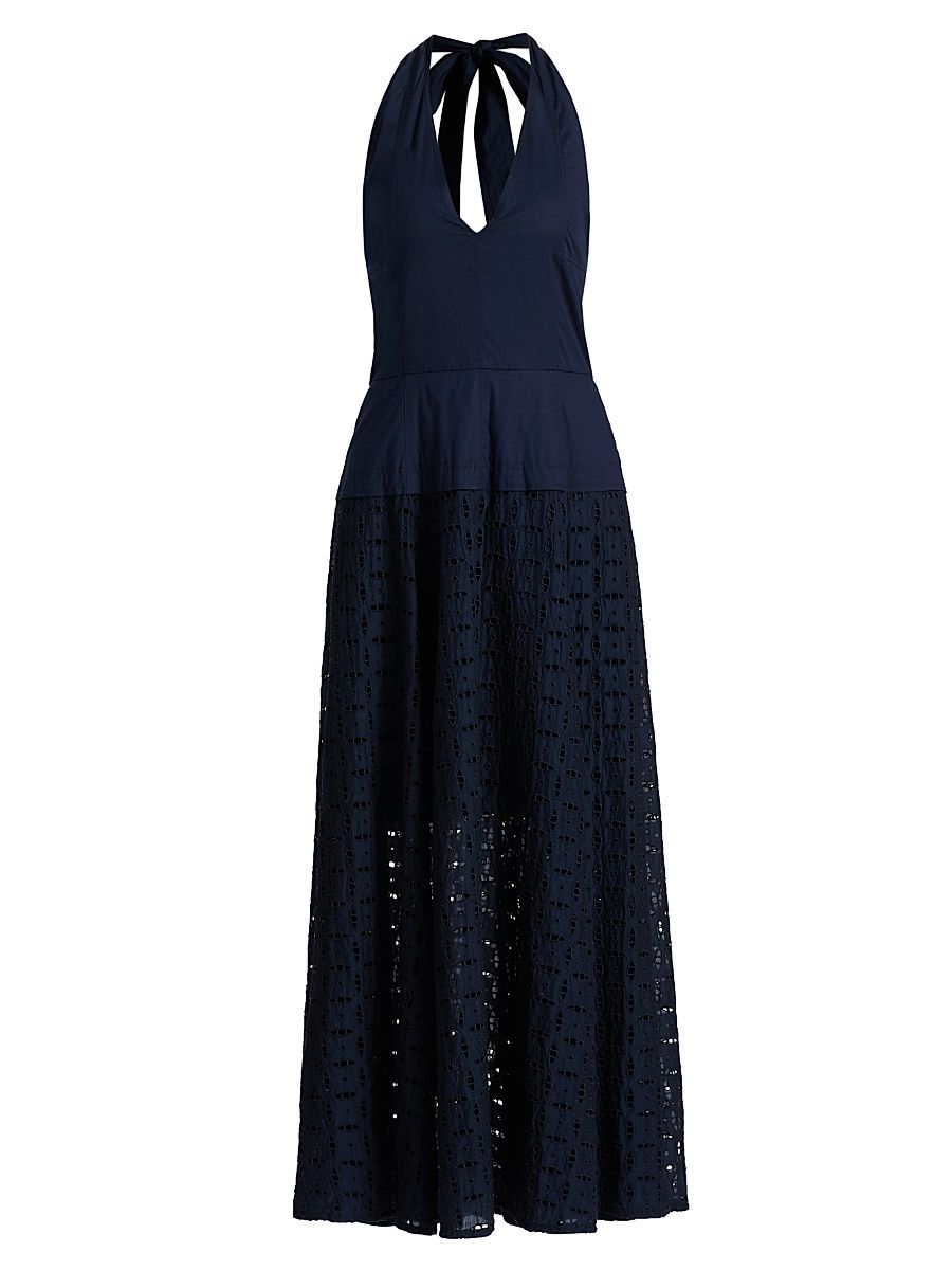 Women's Maris Embroidered Eyelet Halter Maxi Dress - Navy - Size 8