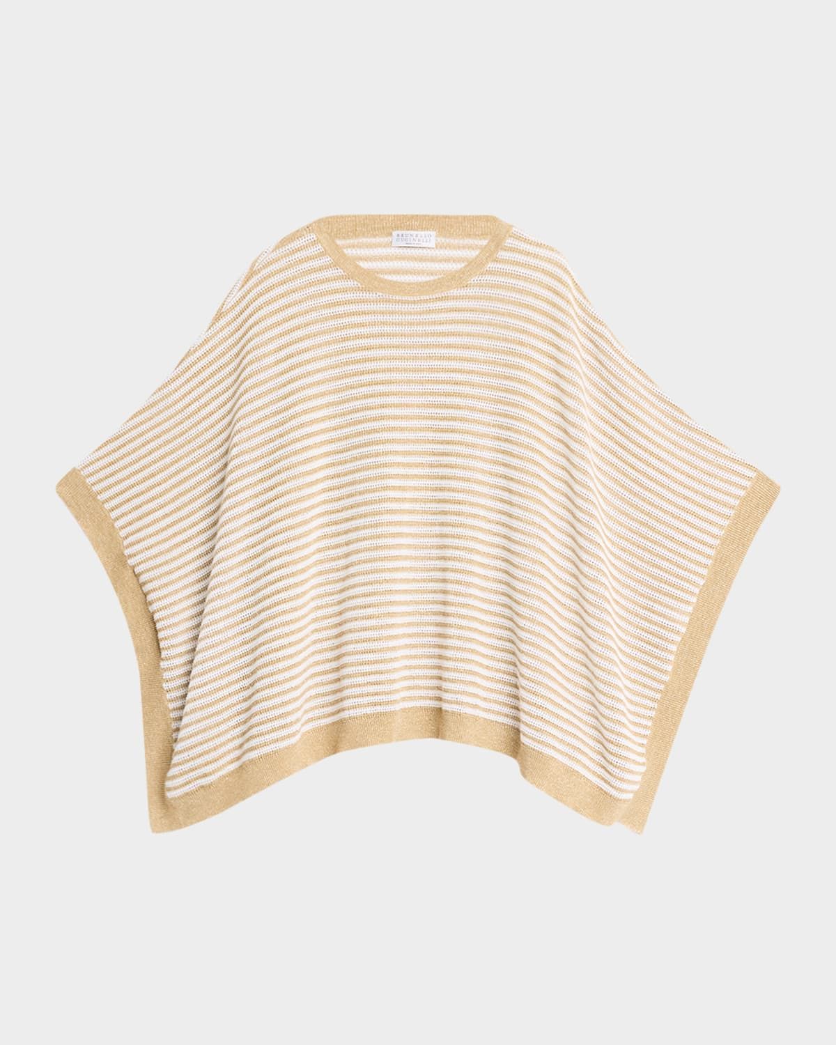 Metallic Striped Linen Knit Poncho
