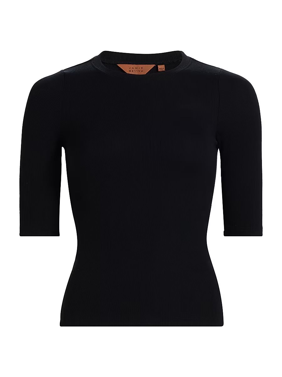 Women's The Rib Elbow-Length Sleeve T-Shirt - Black - Size Small