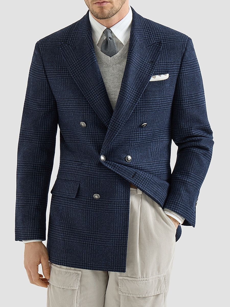 Men's Prince of Wales Flannel One-and-a-Half Breasted Tailor Blazer - Blue - Size 38