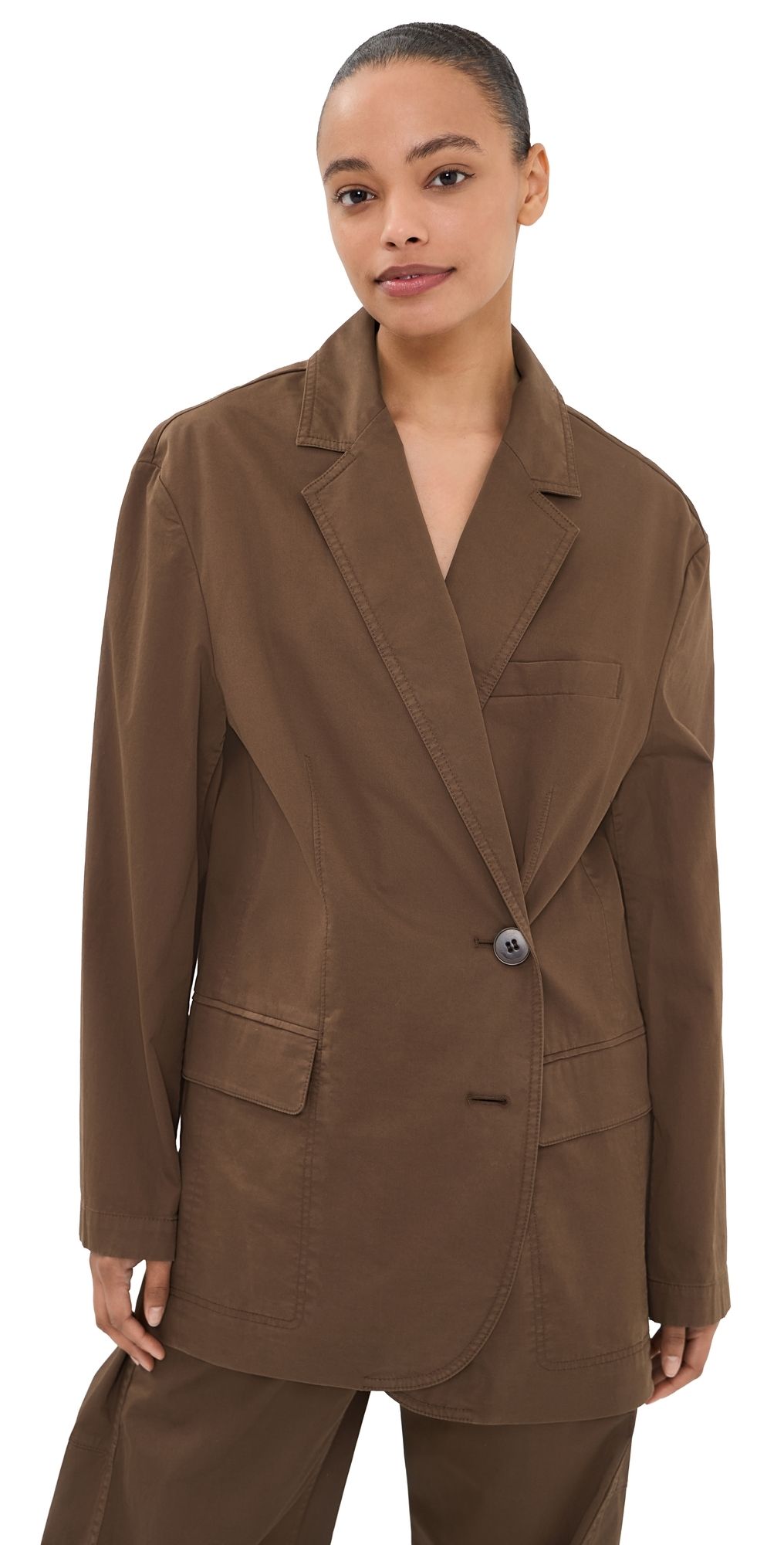 Tibi Garment Dyed Cotton Liam Blazer Brown XS