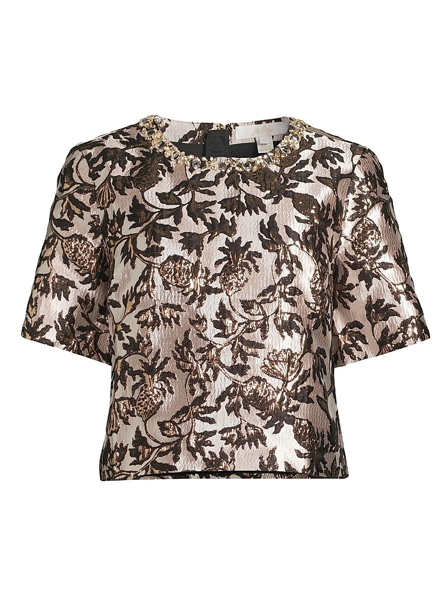 Women's Folie Beaded Tweed Cropped Top - Noir Pineapple Puff Metallic - Size 14